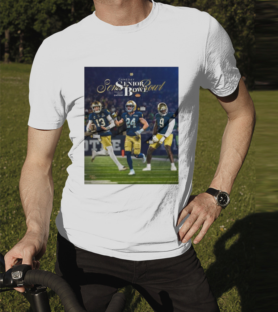 Gameday Senior Bowl February 2025 Notre Dame Fighting Irish Riley Leonard Jack Kiser RJ Oben T-Shirt