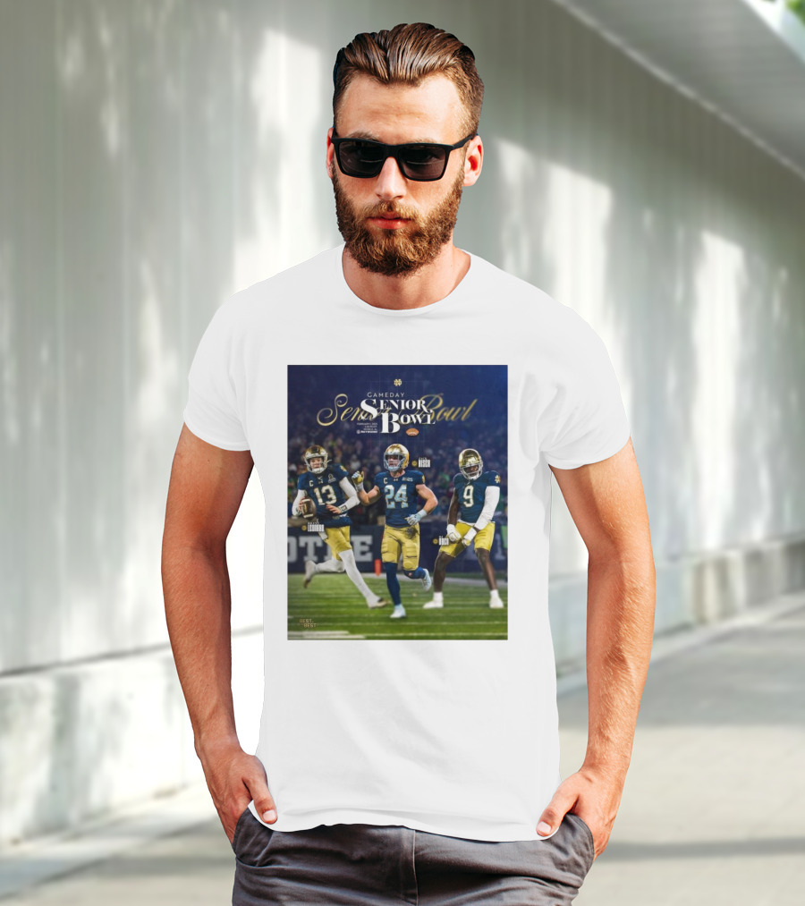 Gameday Senior Bowl February 2025 Notre Dame Fighting Irish Riley Leonard Jack Kiser RJ Oben T-Shirt