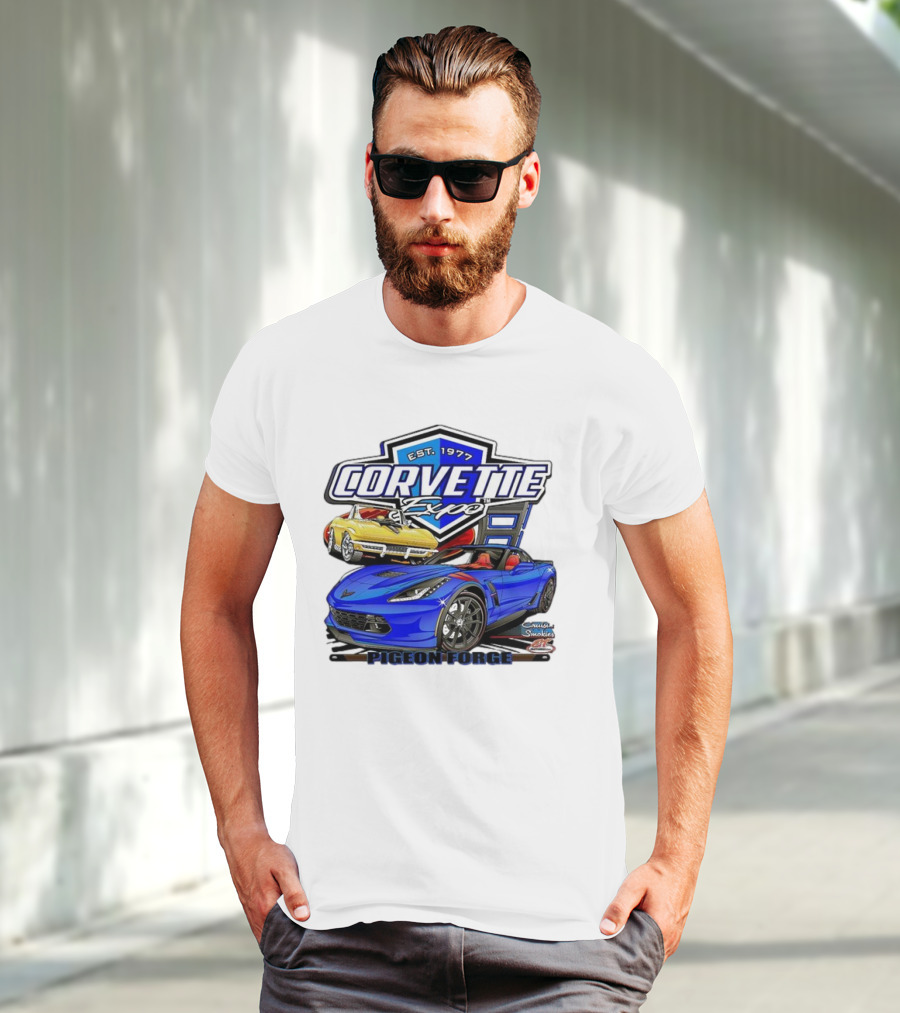 Corvette Expo Pigeon Forge 1977 Blue And Yellow Cars Cruise The Smokies T-Shirt