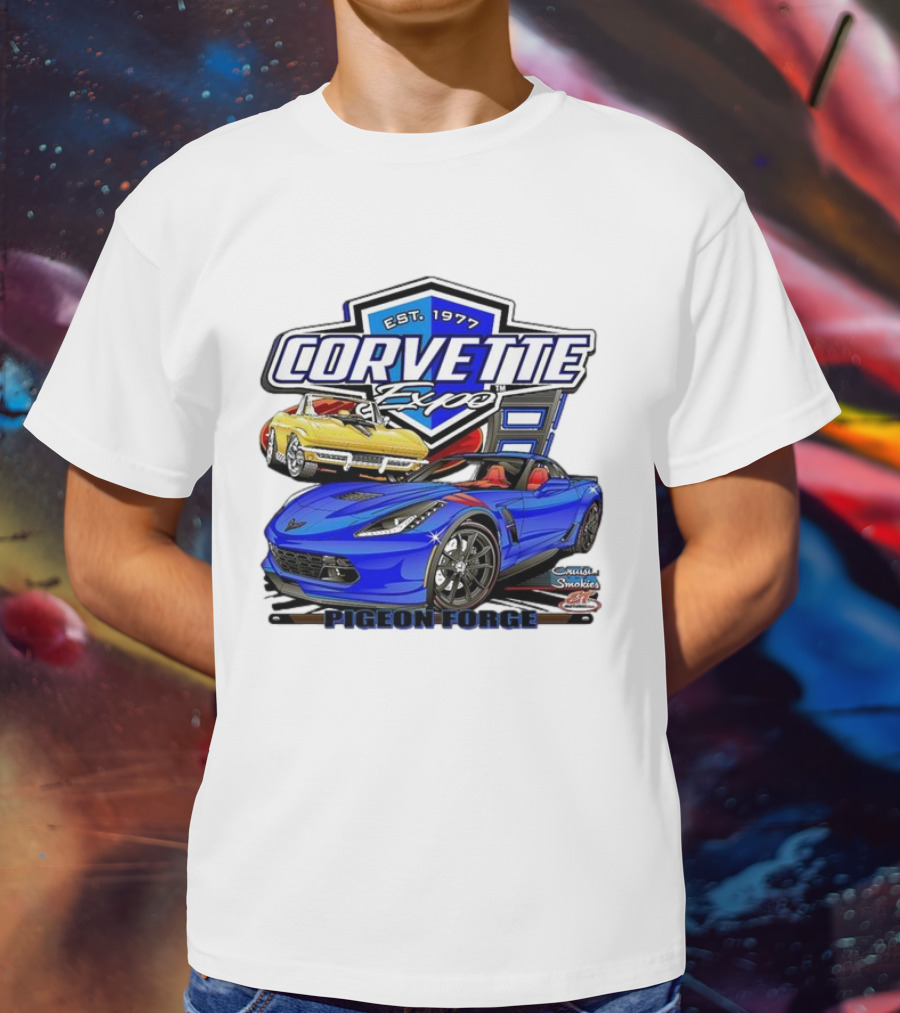Corvette Expo Pigeon Forge 1977 Blue And Yellow Cars Cruise The Smokies T-Shirt