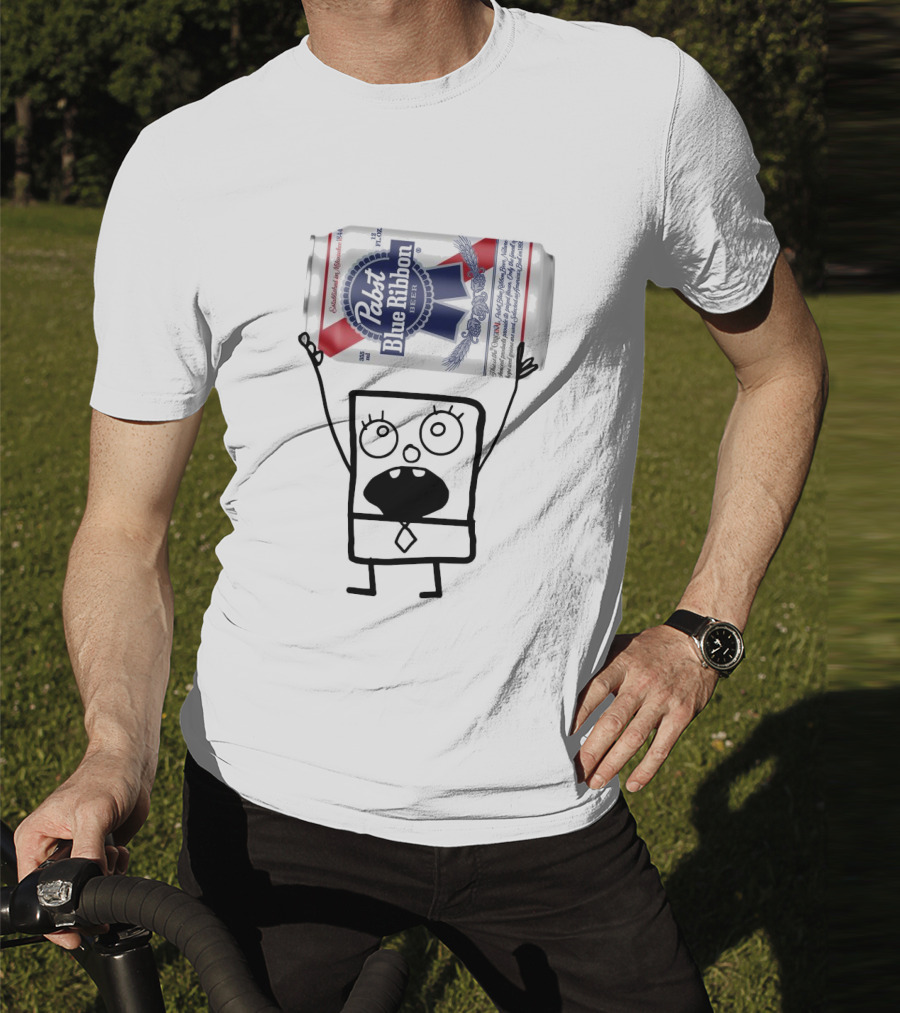 Pabst Blue Ribbon Doodlebob SpongeBob SquarePants Canned Beer Character T-Shirt
