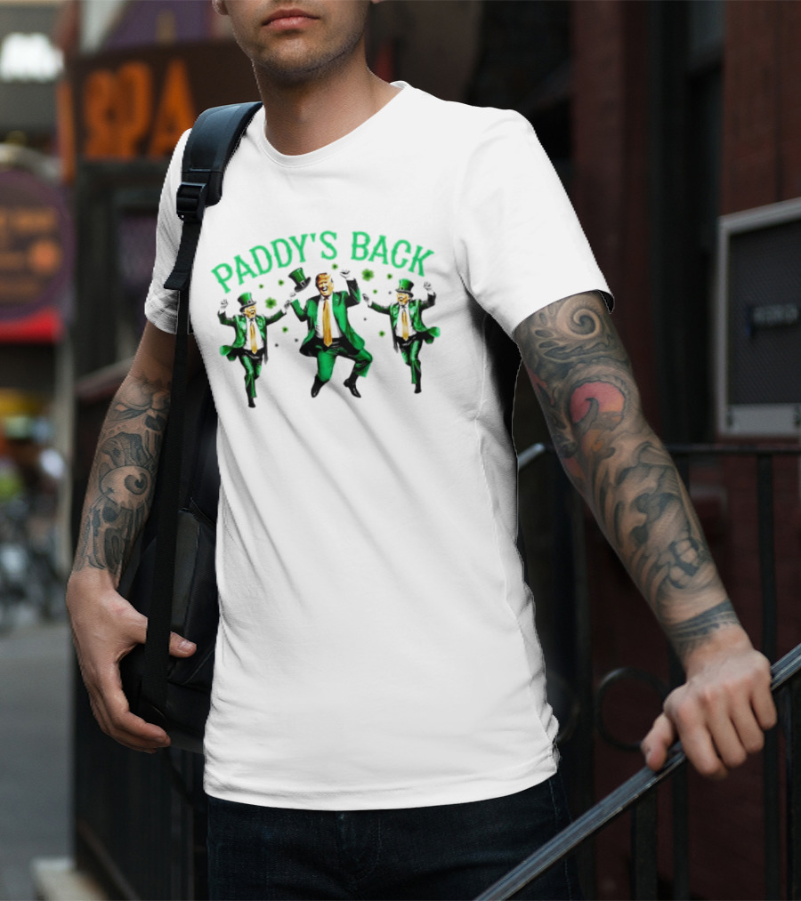 Paddy's Back St Patrick's Day Dancing Figures In Green Suit And Top Hat T-Shirt