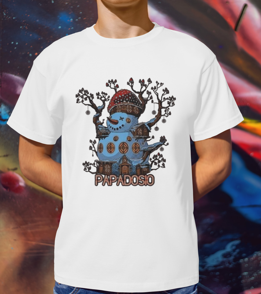 Papadosio Crimbus Snowman With Red Hat And Light Symbols T-Shirt