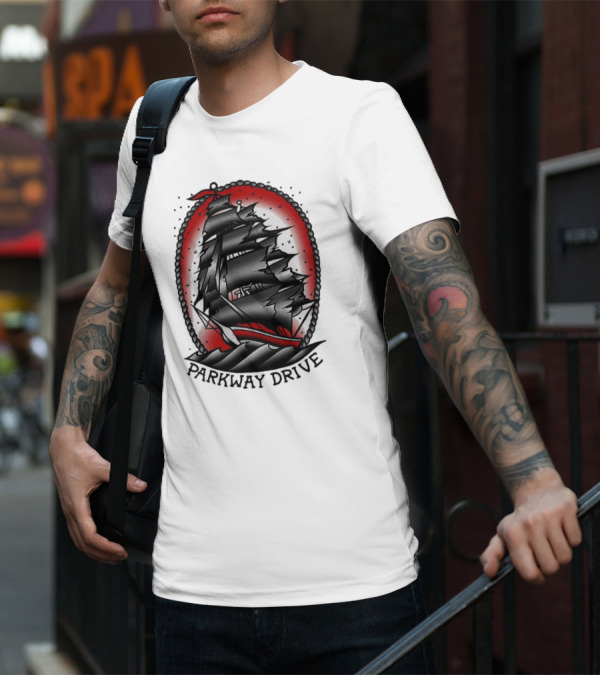 Parkway Drive Home Is For The Heartless Ship Ocean Tattoo Art Style T-Shirt