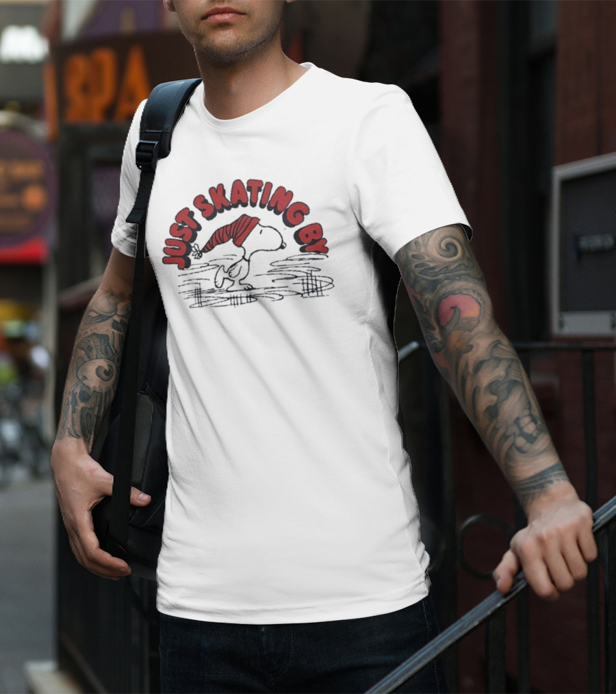 Peanuts Snoopy Just Skating By Winter Holiday Sweater Skating Scene T-Shirt