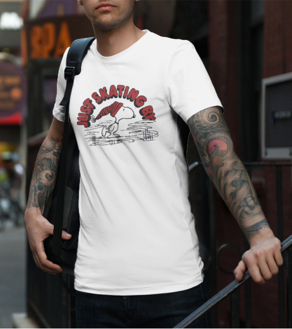 Peanuts Snoopy Just Skating By Winter Holiday Sweater Skating Scene T-Shirt