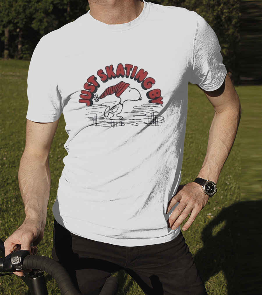 Peanuts Snoopy Just Skating By Winter Holiday Sweater Skating Scene T-Shirt