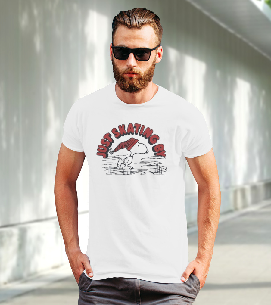 Peanuts Snoopy Just Skating By Winter Holiday Sweater Skating Scene T-Shirt
