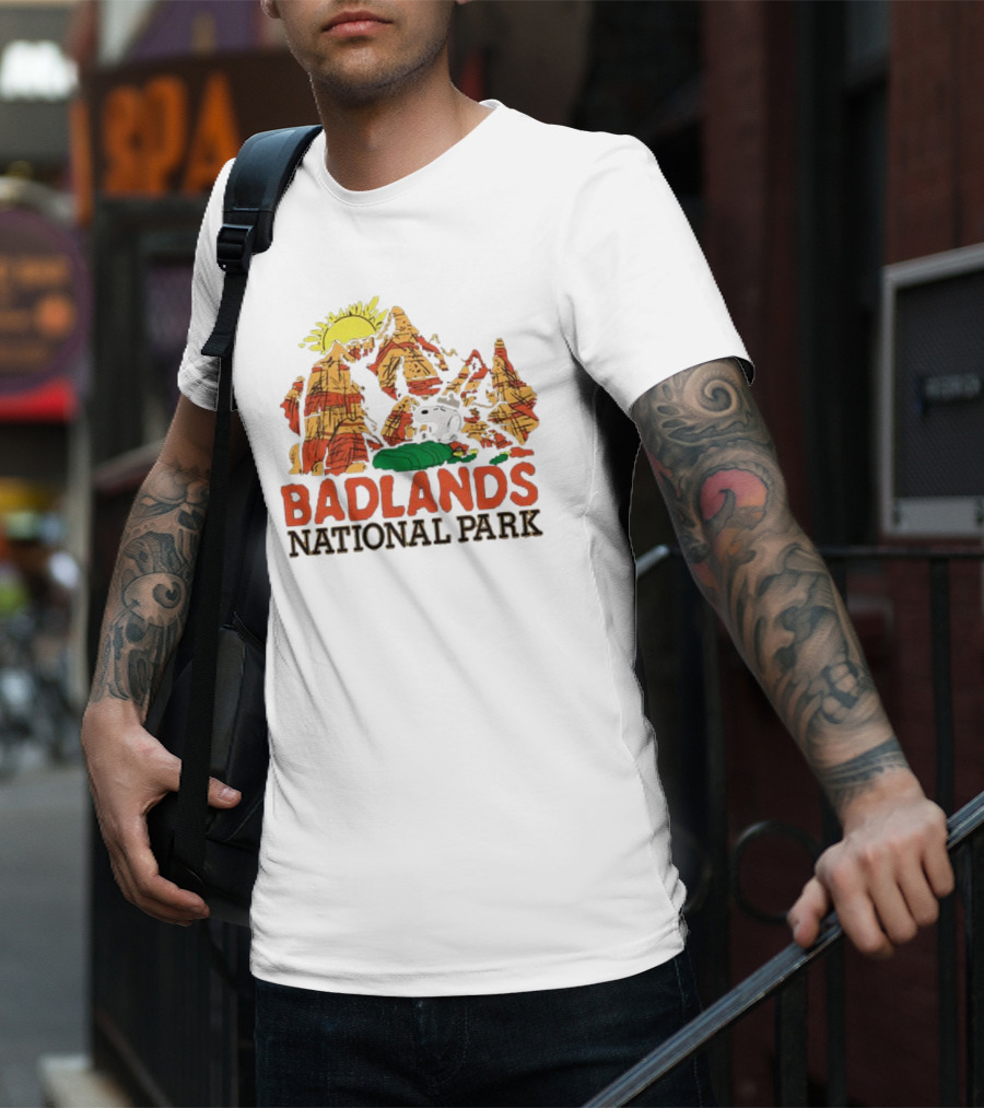 Peanuts Snoopy Badlands National Park Sun And Rock Formation T-Shirt