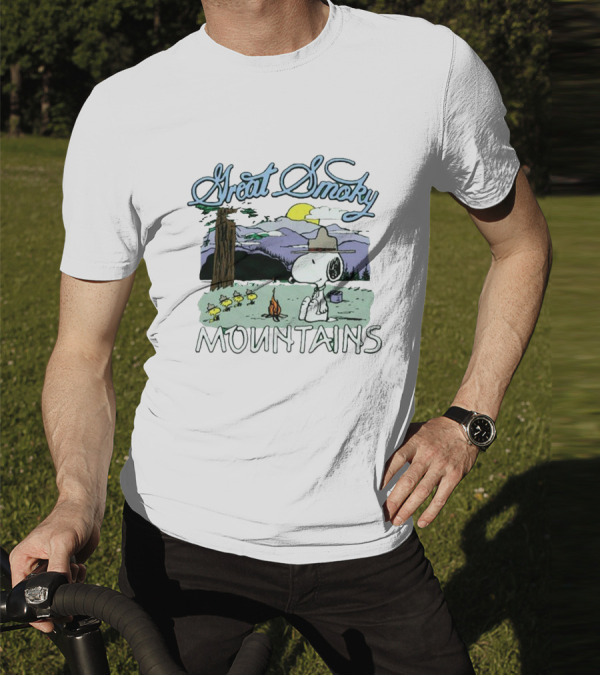 Snoopy Great Smoky Mountains Camping Scene With Woodstock Characters T-Shirt