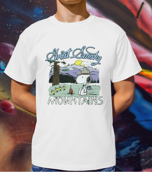 Snoopy Great Smoky Mountains Camping Scene With Woodstock Characters T-Shirt