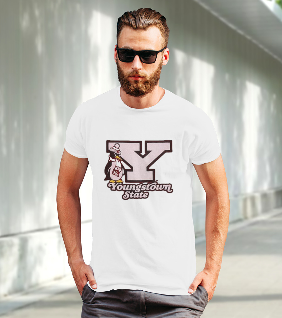 Youngstown State Pete Block Y Logo And Penguin With Scarf T-Shirt