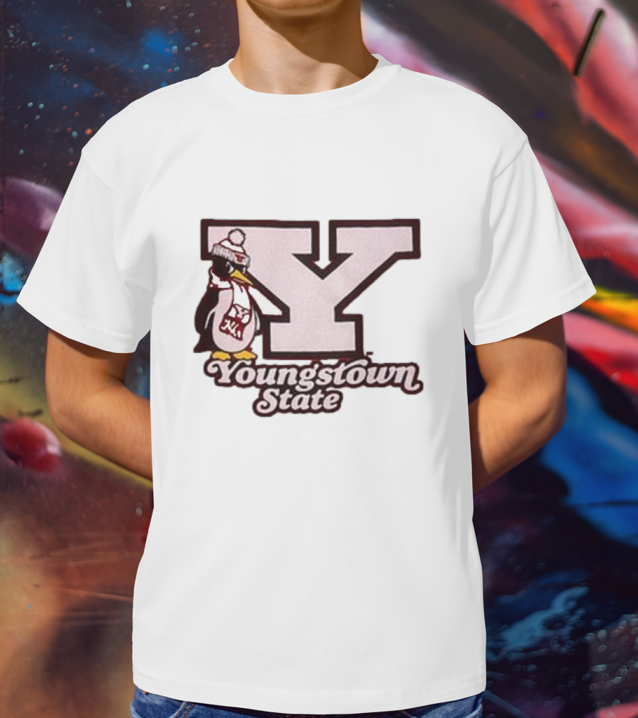 Youngstown State Pete Block Y Logo And Penguin With Scarf T-Shirt