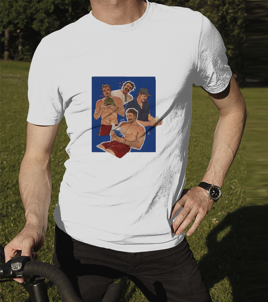 Pedro Pascal Humorous Illustrated Collage Reading And Relaxing Moments T-Shirt