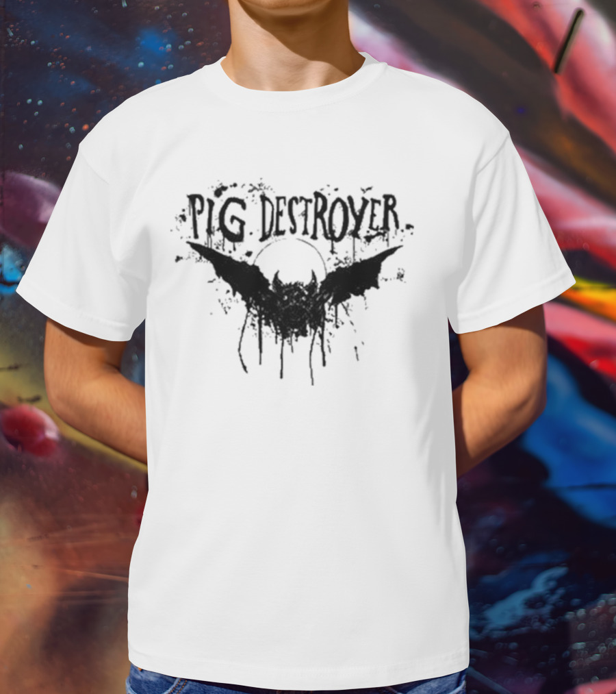 Pig Destroyer Heavy Metal Band Logo With Bat And Splatter Elements T-Shirt
