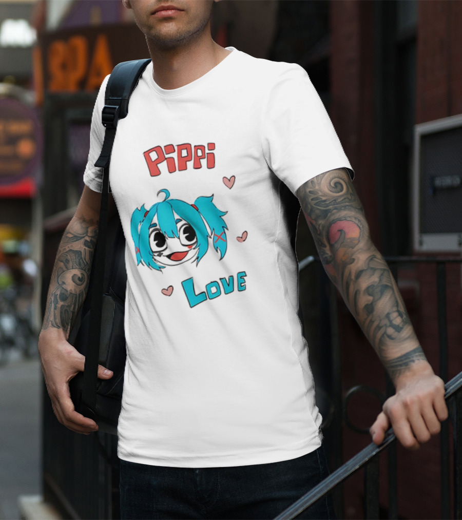 Pippi Love Blue Hair Cute Hearts T-Shirt