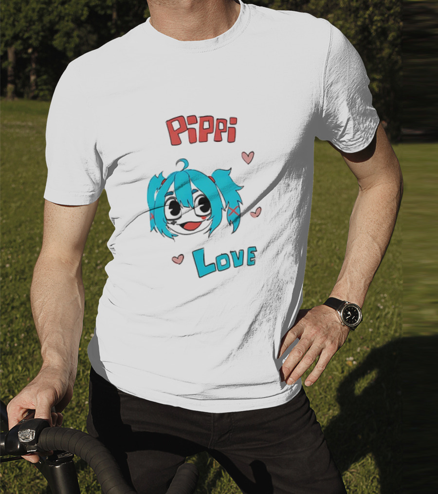 Pippi Love Blue Hair Cute Hearts T-Shirt