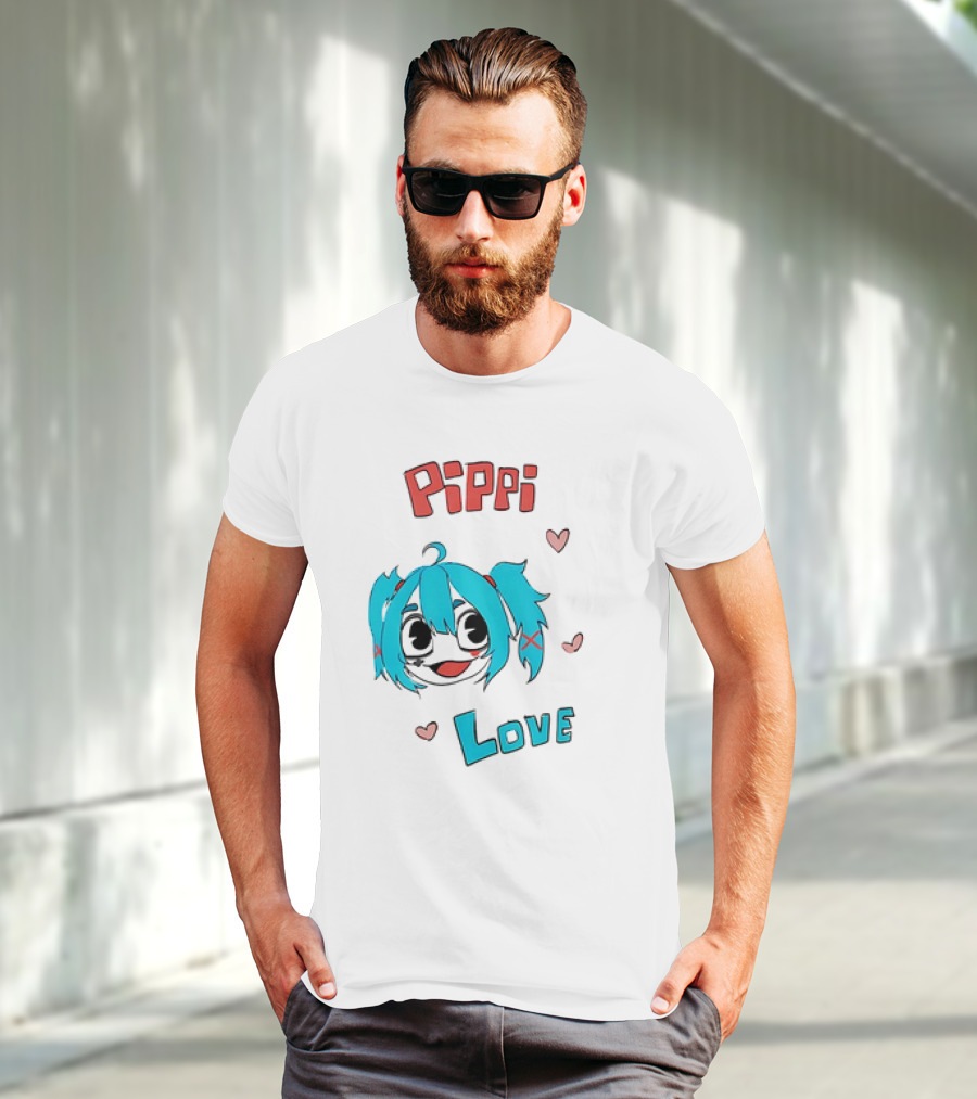 Pippi Love Blue Hair Cute Hearts T-Shirt