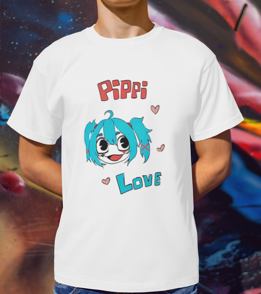 Pippi Love Blue Hair Cute Hearts T-Shirt
