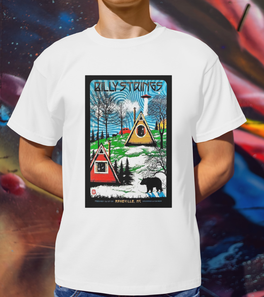 Billy Strings Feb 6-8 2025 ExploreAsheville.com Arena NC Cabin UFO Bear Forest T-Shirt