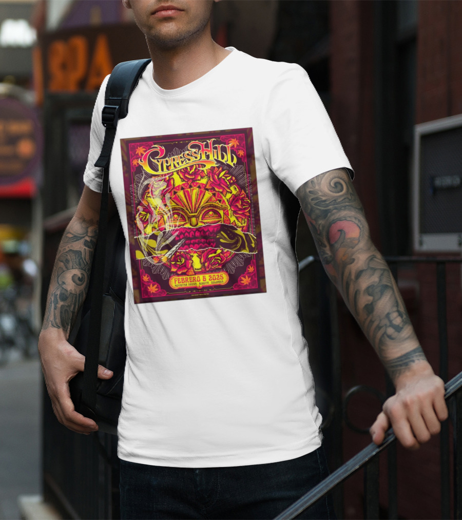 Cypress Hill Febrero 6 2025 Movistar Arena Bogotá Colombia Sun Mask Smoking Roses T-Shirt