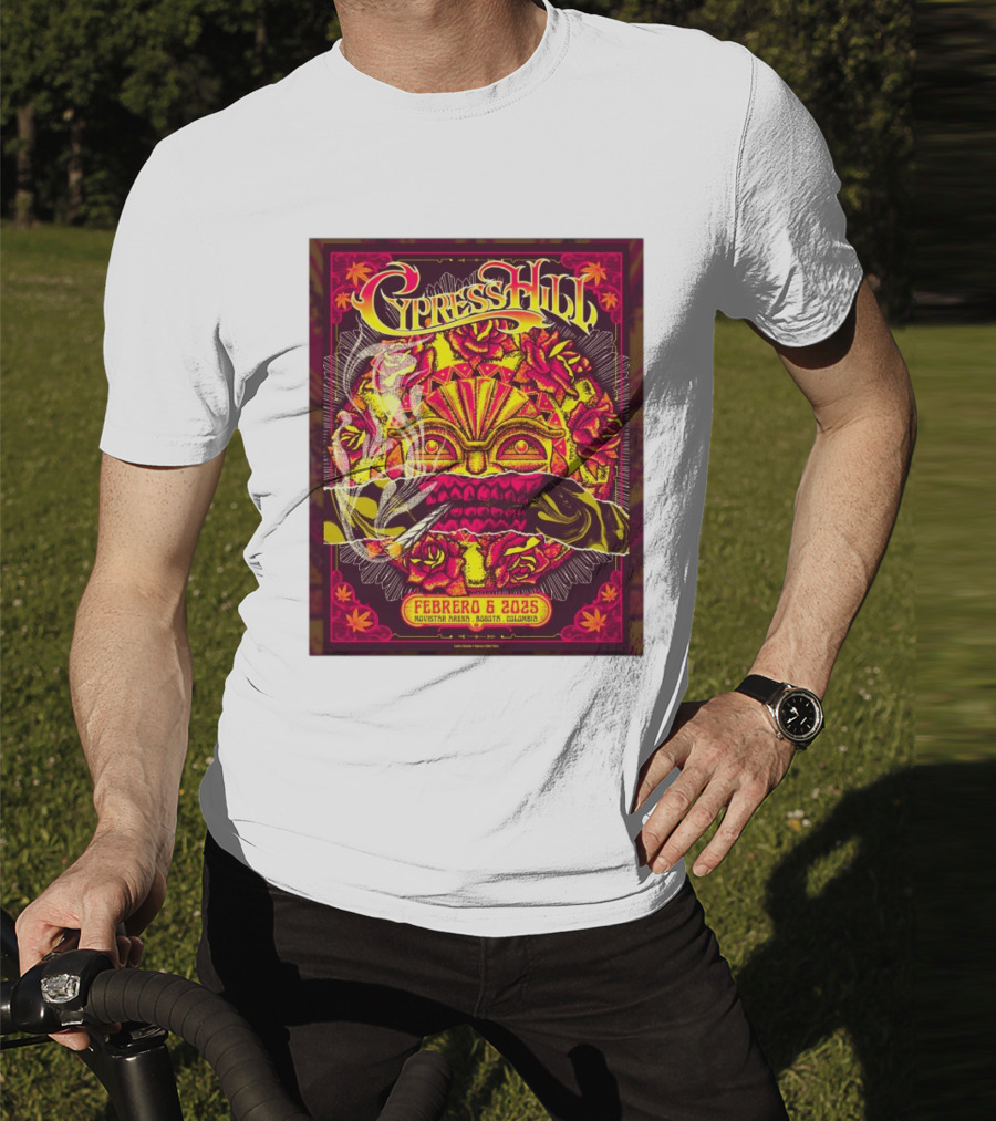Cypress Hill Febrero 6 2025 Movistar Arena Bogotá Colombia Sun Mask Smoking Roses T-Shirt
