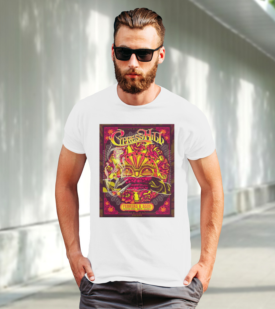 Cypress Hill Febrero 6 2025 Movistar Arena Bogotá Colombia Sun Mask Smoking Roses T-Shirt