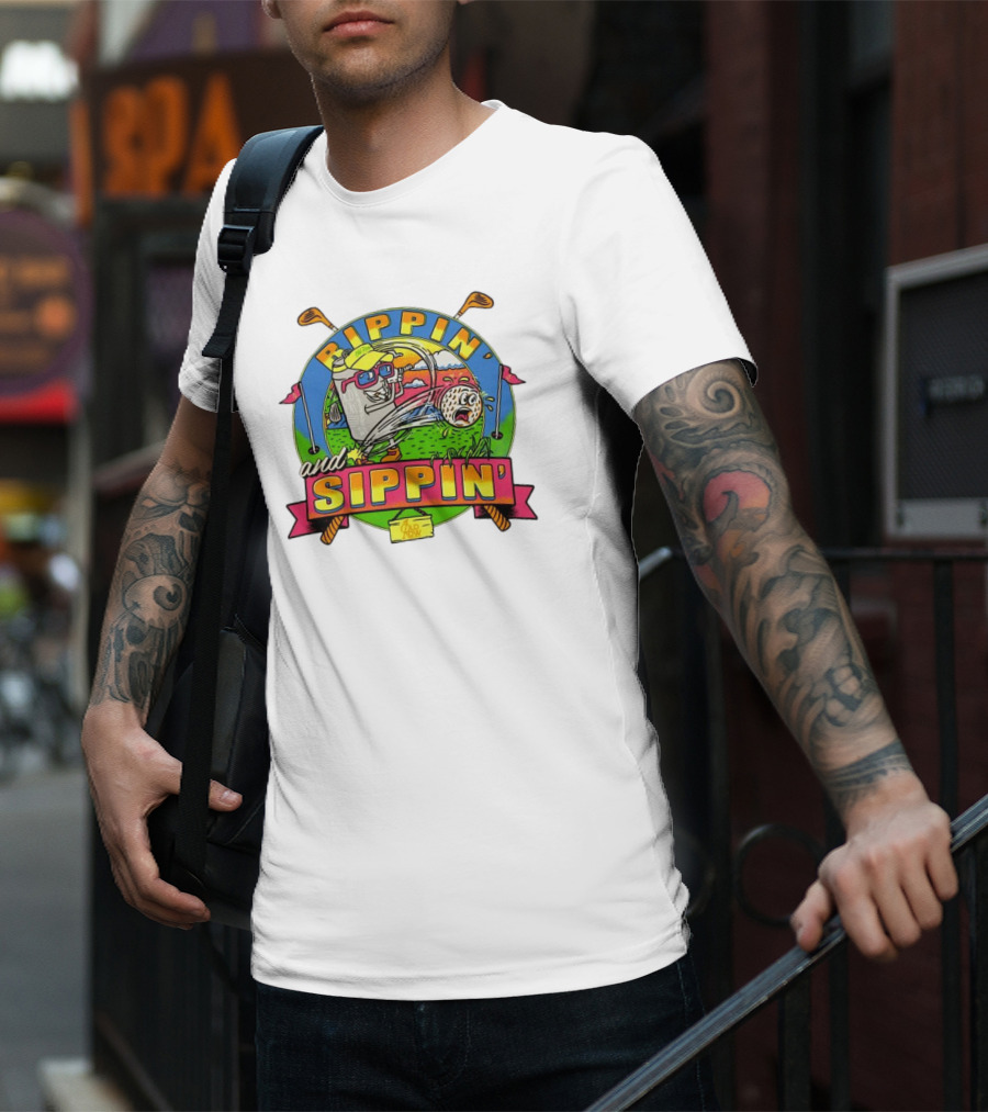 Rippin’ And Sippin’ Golf Old Row Funny Cartoon Golfing Cooler T-Shirt