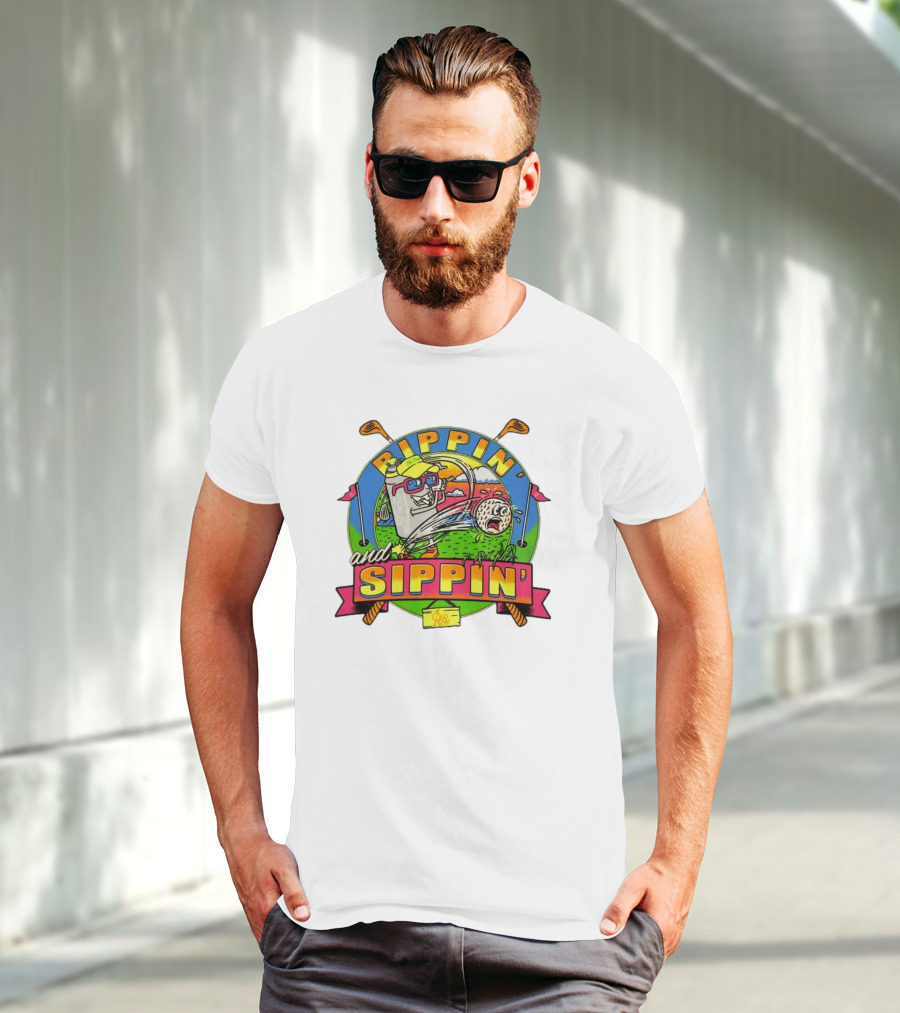 Rippin’ And Sippin’ Golf Old Row Funny Cartoon Golfing Cooler T-Shirt