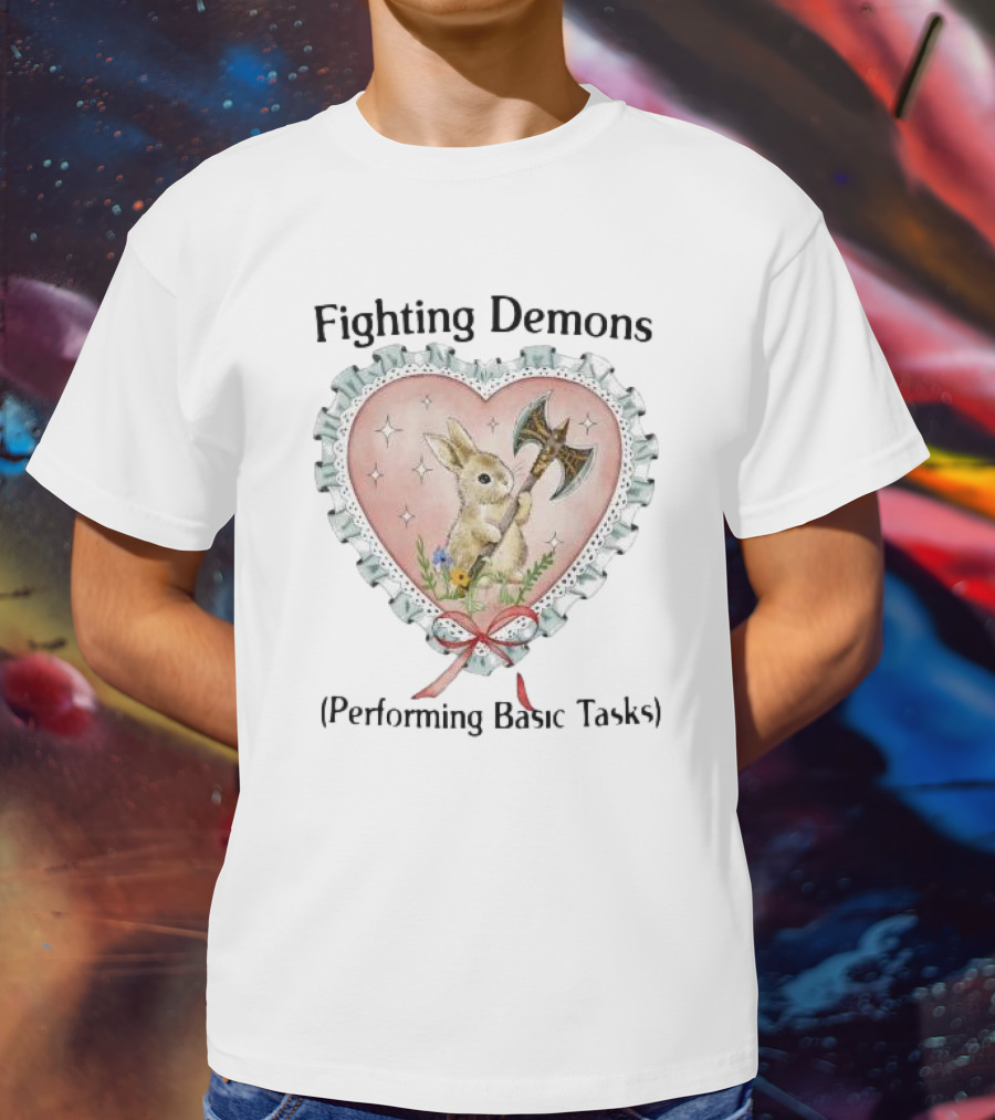 Rabbit With Axe In Heart Frame Surrounded By Stars And Flowers T-Shirt