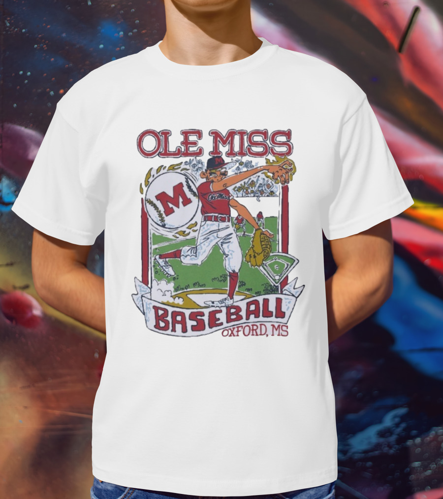 Ole Miss Baseball Oxford MS Pitcher Illustration With M Logo T-Shirt