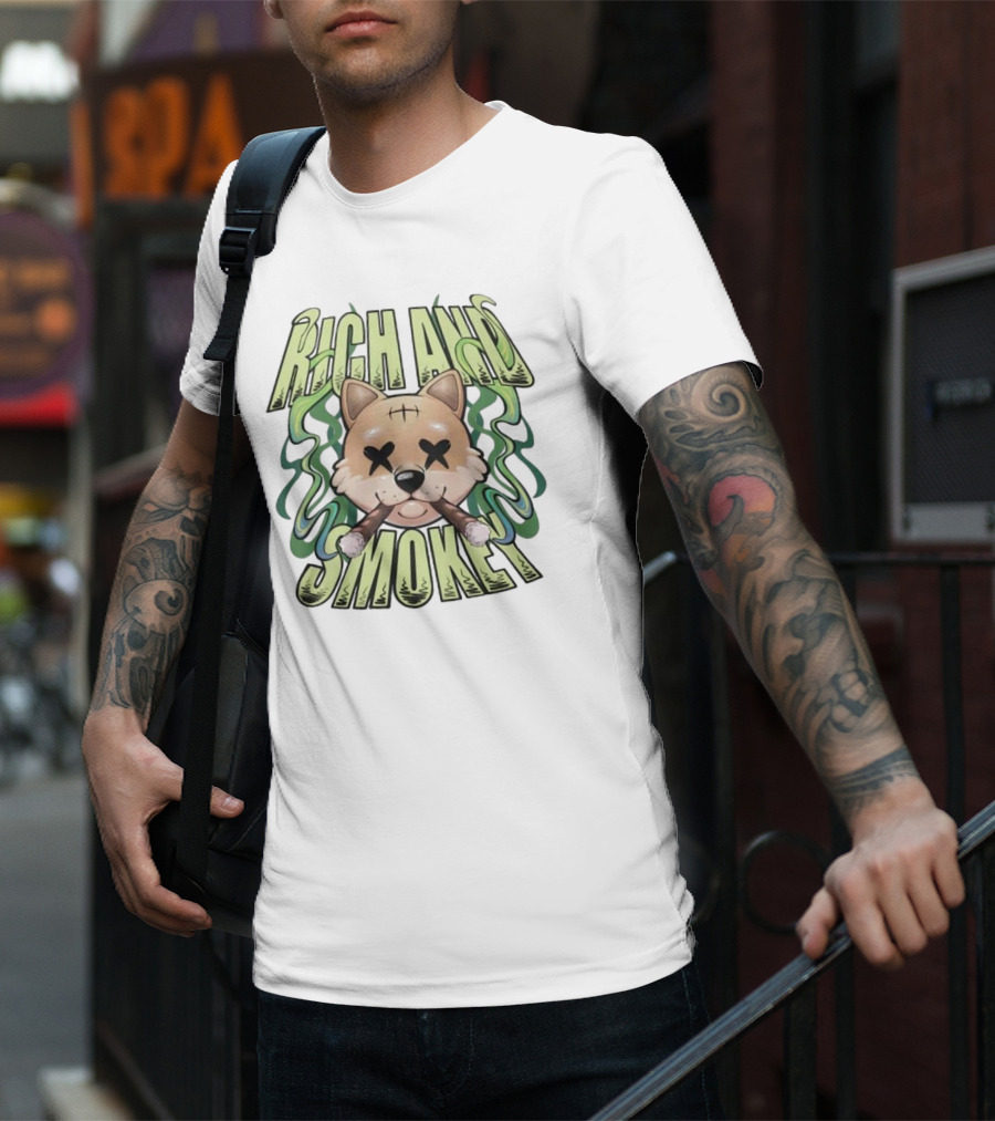 Rich And Smoke Green Smokey Dog Face With Crossed Eyes T-Shirt