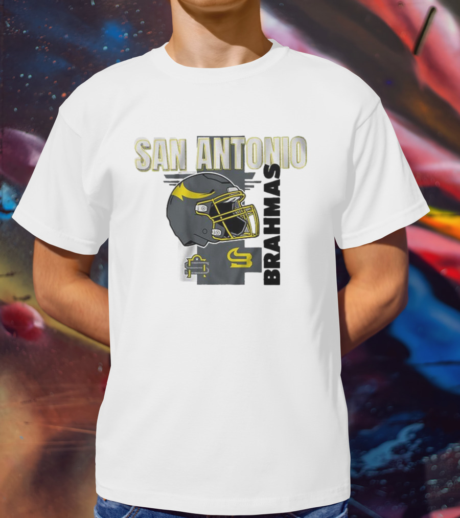 San Antonio Brahmas Football Helmet Pillow Block And SB Logo T-Shirt