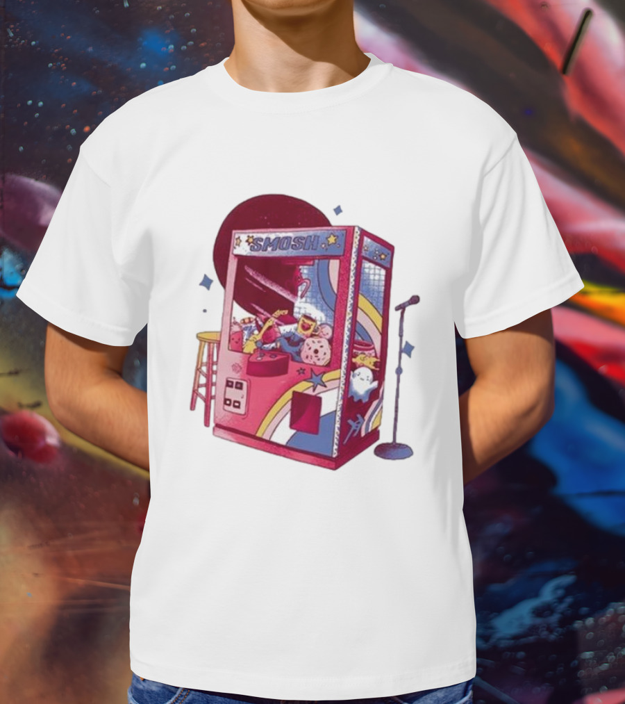 Smosh Pit Claw Machine Arcade Theme With Colorful Characters And Microphone T-Shirt