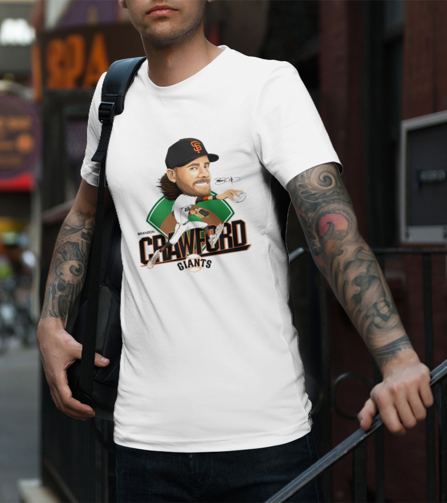 San Francisco Giants Brandon Crawford Caricature Celebrating Legendary Signature T-Shirt