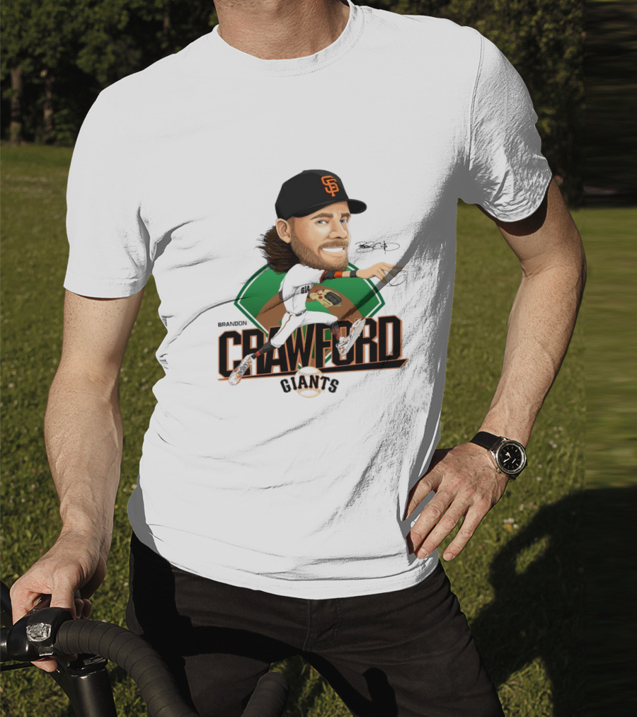 San Francisco Giants Brandon Crawford Caricature Celebrating Legendary Signature T-Shirt