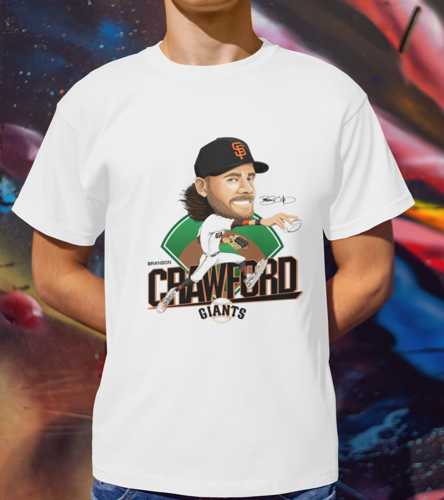 San Francisco Giants Brandon Crawford Caricature Celebrating Legendary Signature T-Shirt