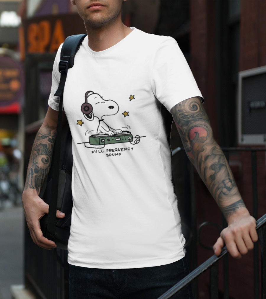 Snoopy Full Frequency Sound With Stars And Audio Equipment T-Shirt