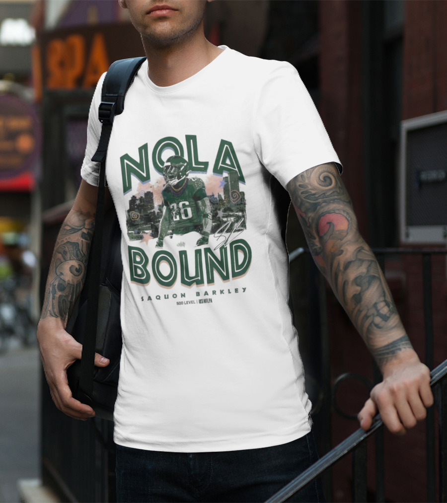 NOLA Bound Saquon Barkley Philadelphia Eagles NFLPA Signature T-Shirt