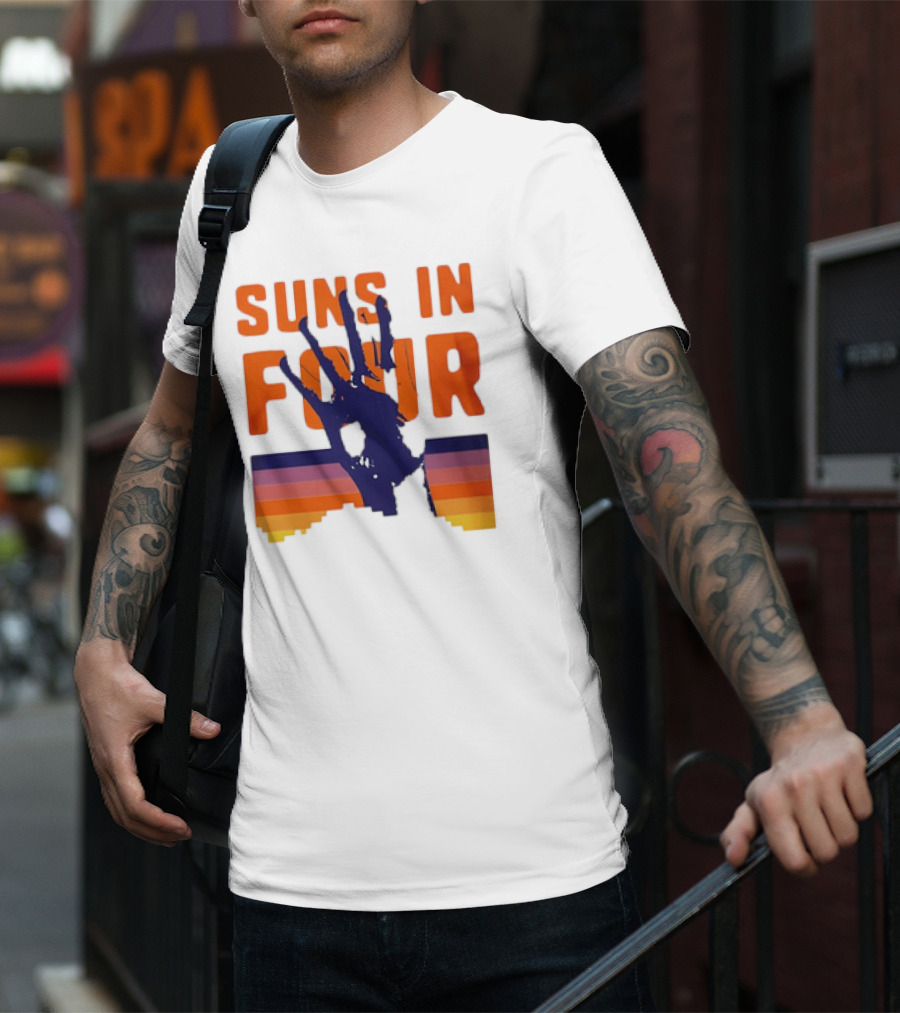Suns In Four Handprint Orange And Purple Stripes T-Shirt