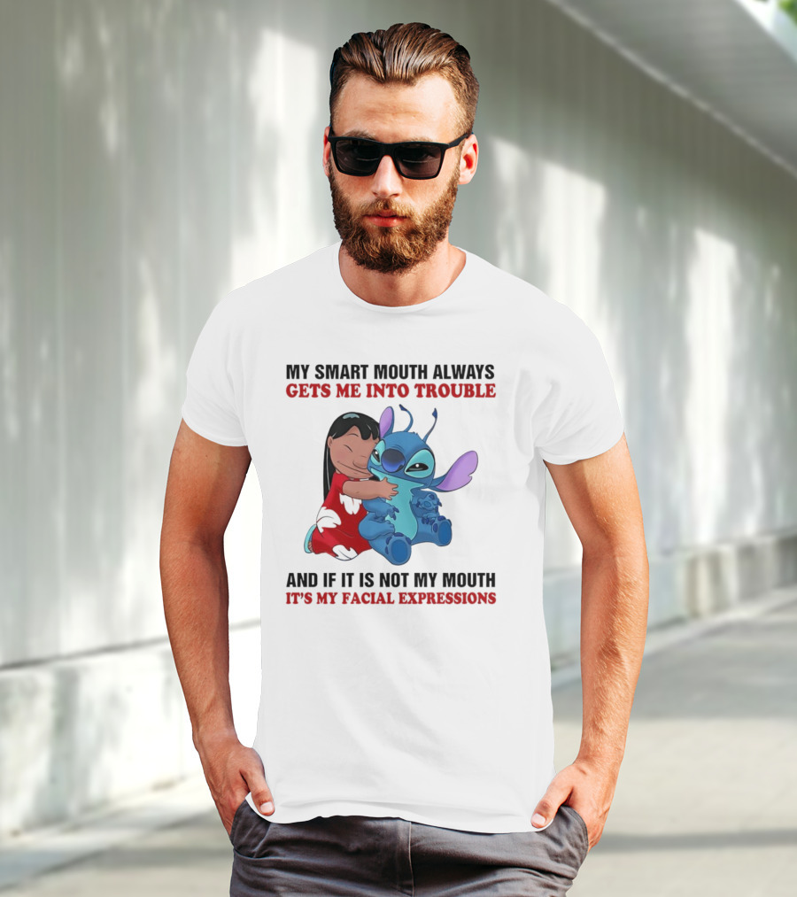 Lilo And Stitch My Smart Mouth Gets Me Into Trouble Facial Expressions T-Shirt