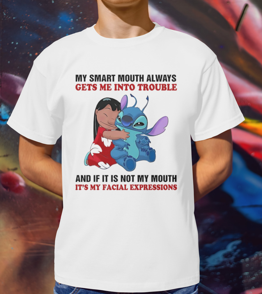 Lilo And Stitch My Smart Mouth Gets Me Into Trouble Facial Expressions T-Shirt