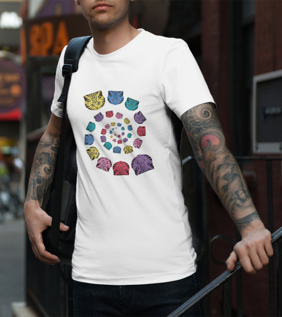 Spiral Cats Multicolor Optical Illusion T-Shirt
