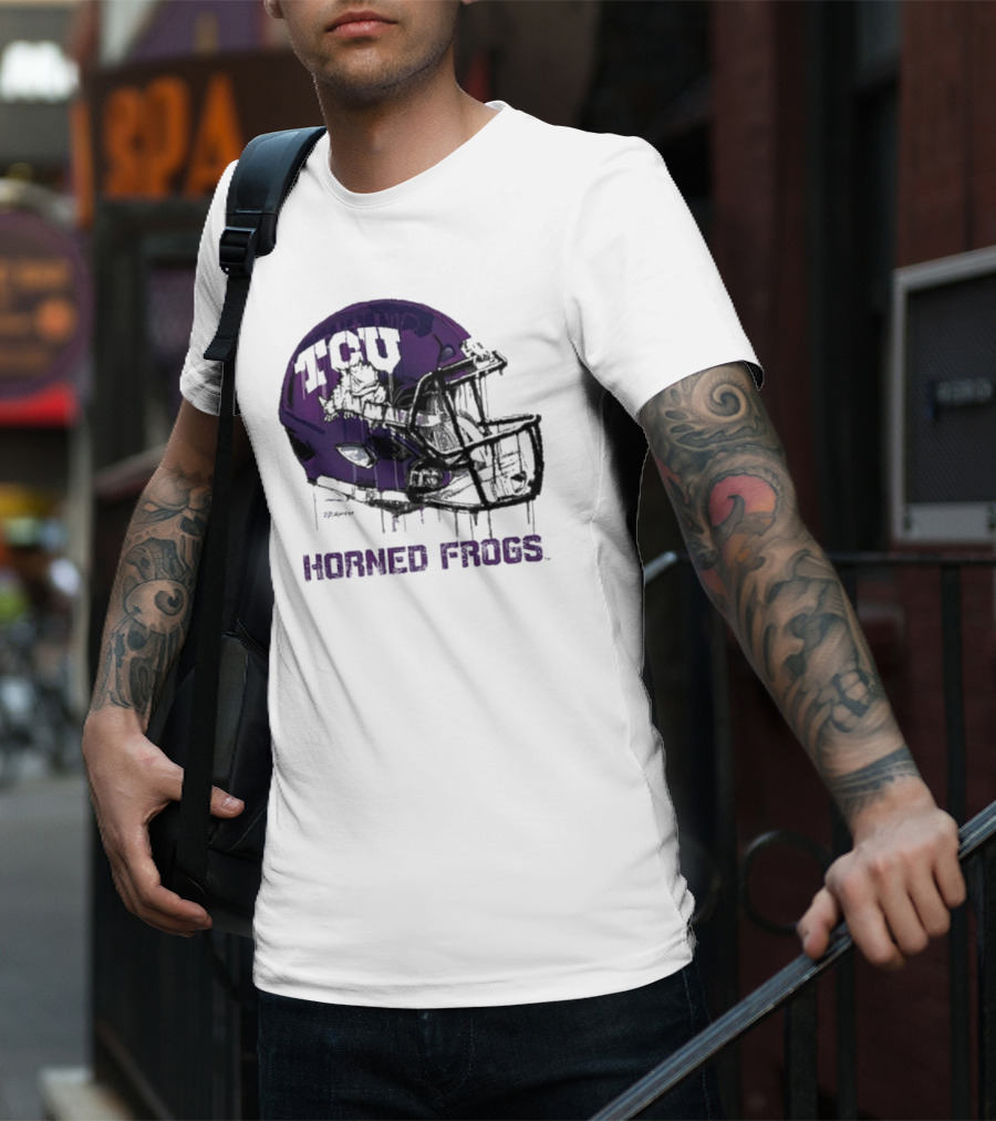 TCU Horned Frogs Dripping Helmet Football T-Shirt