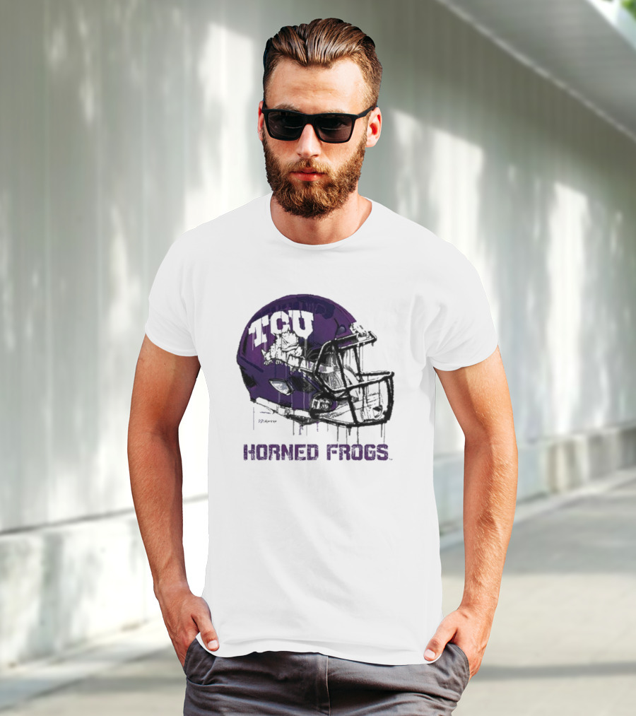 TCU Horned Frogs Dripping Helmet Football T-Shirt