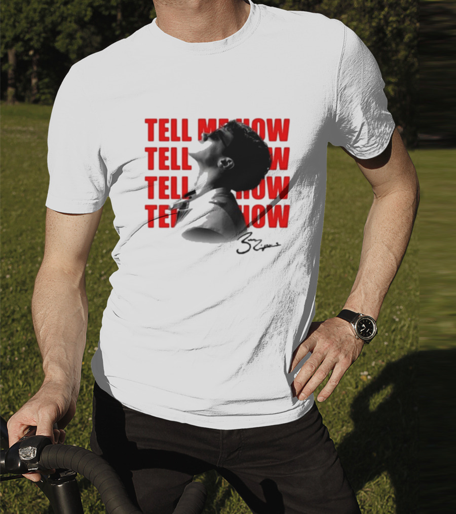 Tell Me How Ben Rodrigues Signature Black And White Artistic Portrait With Repeated Text In Eye-Catching Red Style T-Shirt