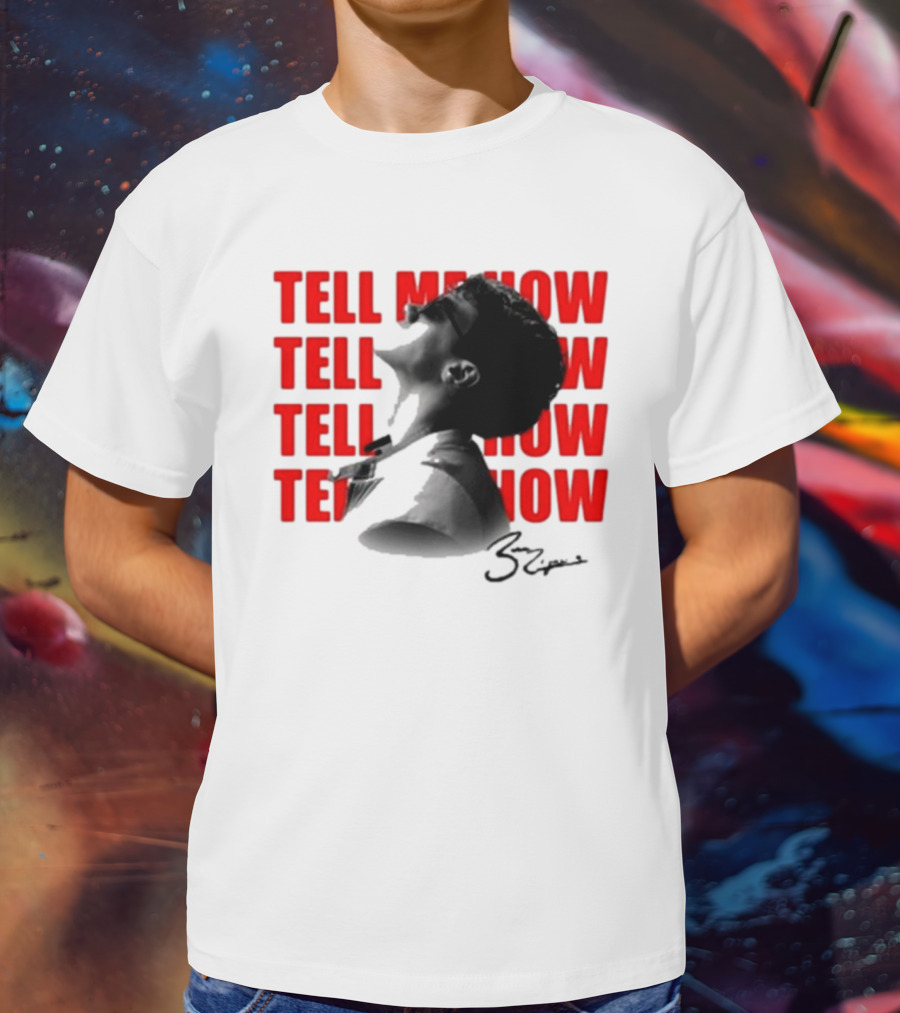 Tell Me How Ben Rodrigues Signature Black And White Artistic Portrait With Repeated Text In Eye-Catching Red Style T-Shirt