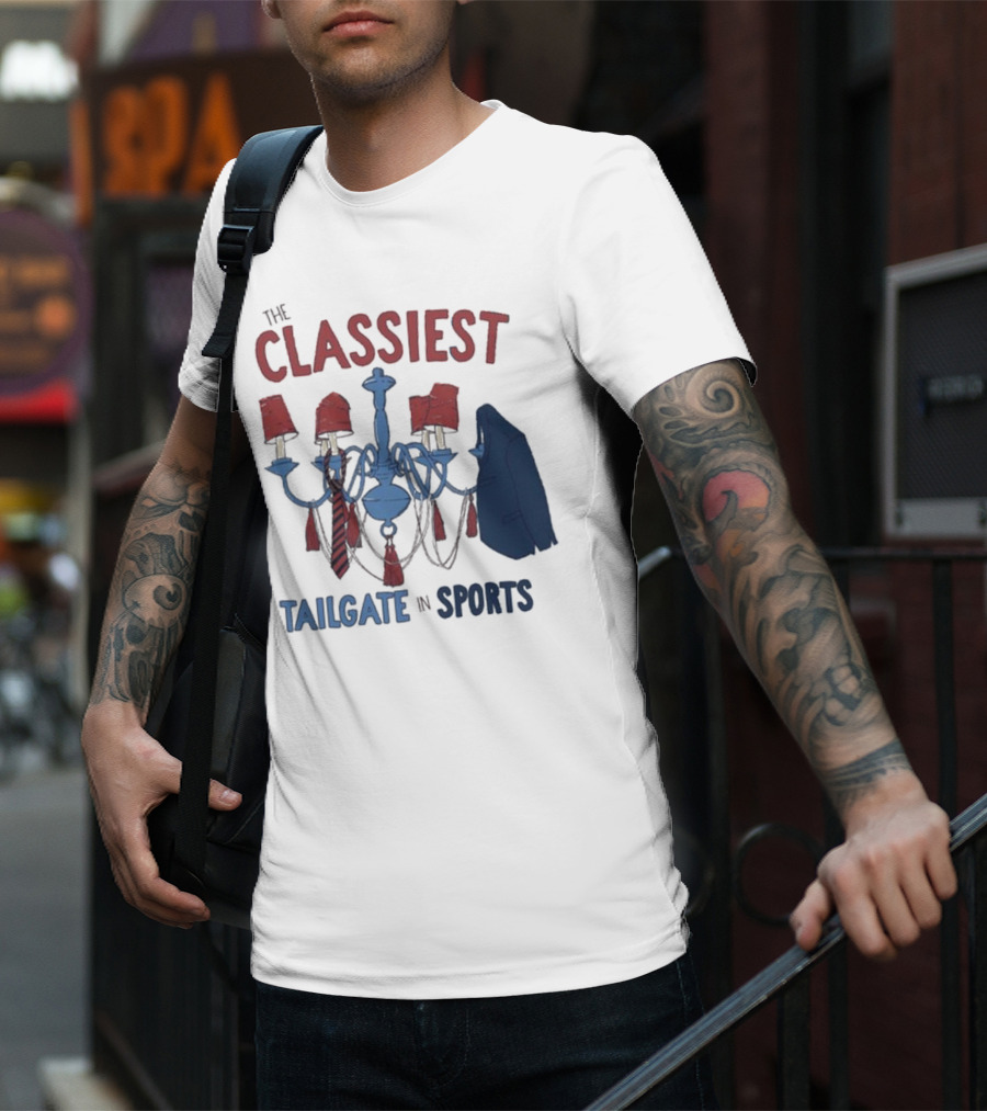 The Classiest Tailgate In Sports Chandelier Suit Tie Red Blue T-Shirt