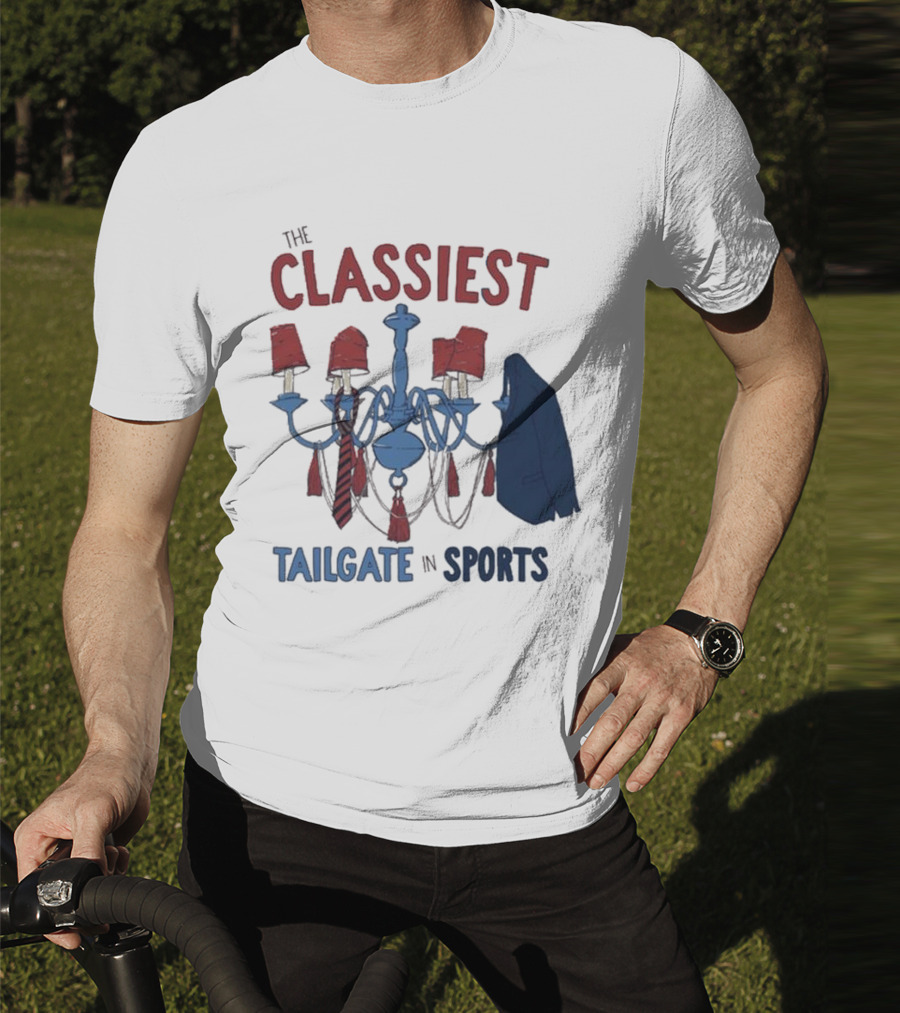 The Classiest Tailgate In Sports Chandelier Suit Tie Red Blue T-Shirt