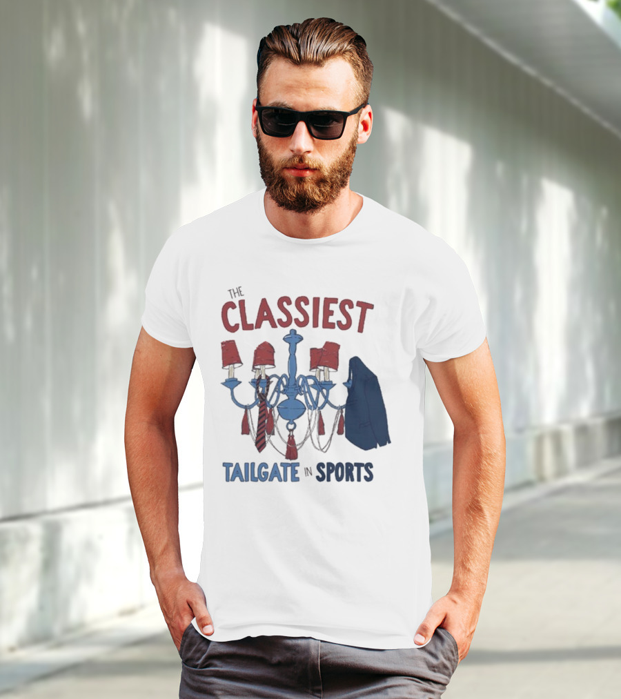 The Classiest Tailgate In Sports Chandelier Suit Tie Red Blue T-Shirt